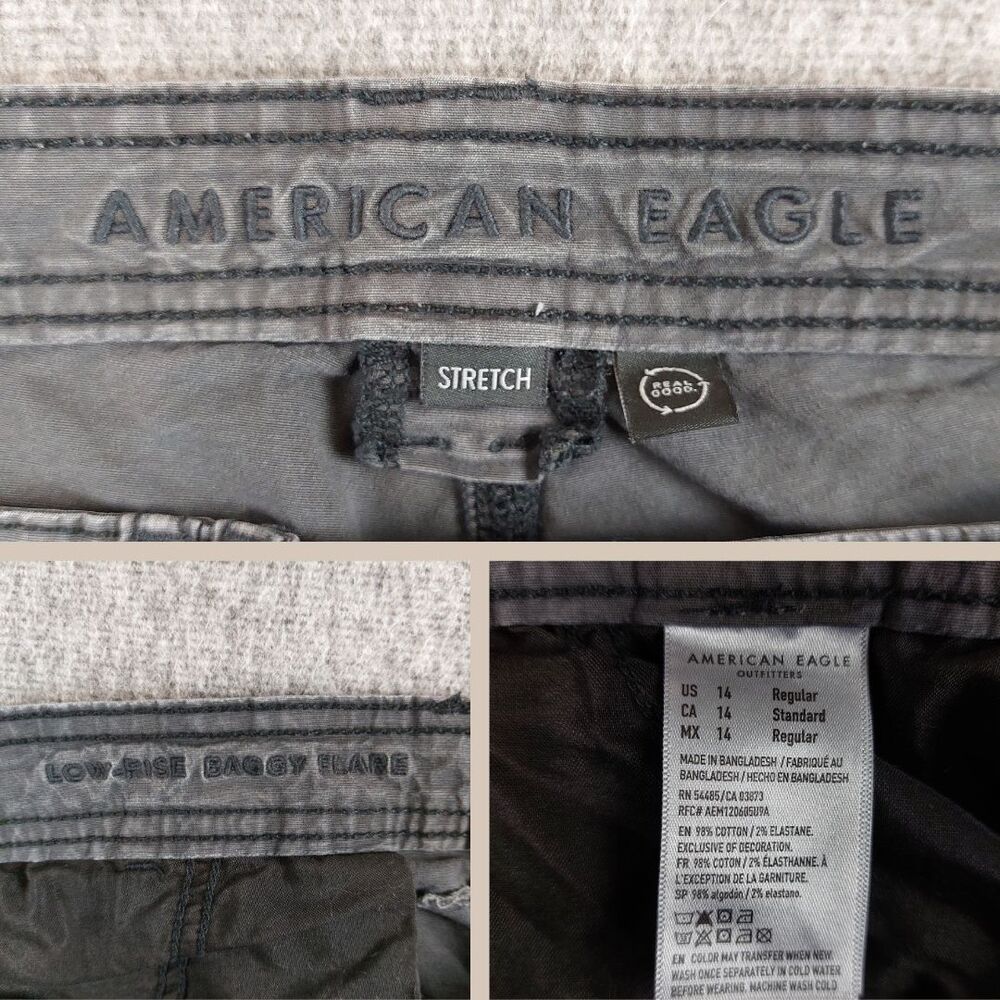 American Eagle Low Rise Baggy Flare Cargo Pants Women's Size 14 Black - Picture 4 of 8